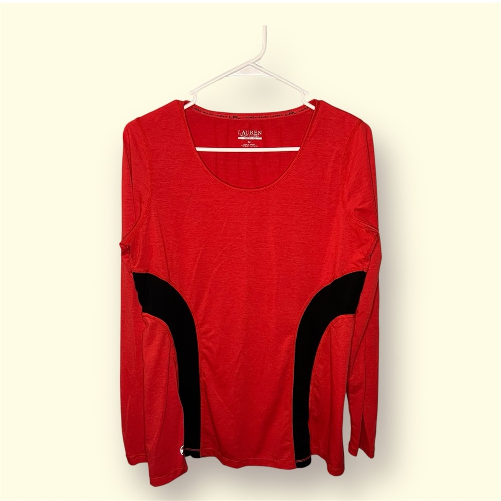 Lauren Ralph Lauren Womens Medium Active Shirt Pullover LS Red Black Fitted
